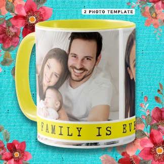 Simple 2 Photo Collage Family Quote Yellow Mug
