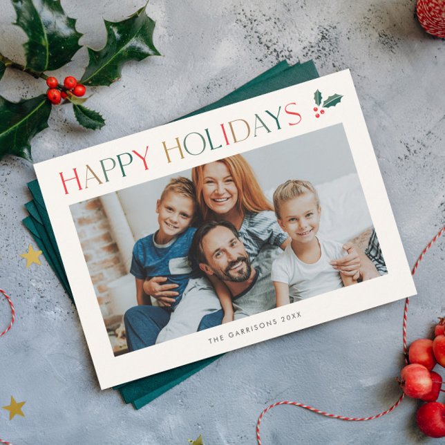Simple 2 Photo Colorful Happy Holiday Card (Modern Colorful 2 Photo Happy Holidays Card.)