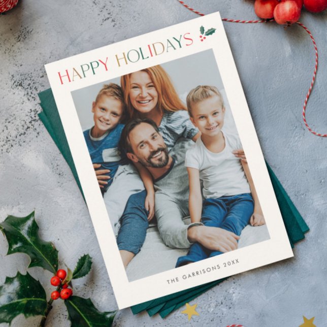 Simple 2 Photo Colorful Happy Holiday Card (Modern Colorful 2 Photo Happy Holidays Card.)