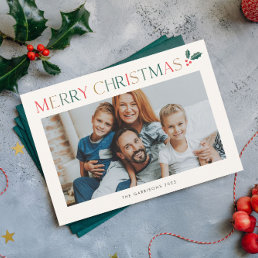 Simple 2 Photo Colorful Merry Christmas Holiday Card