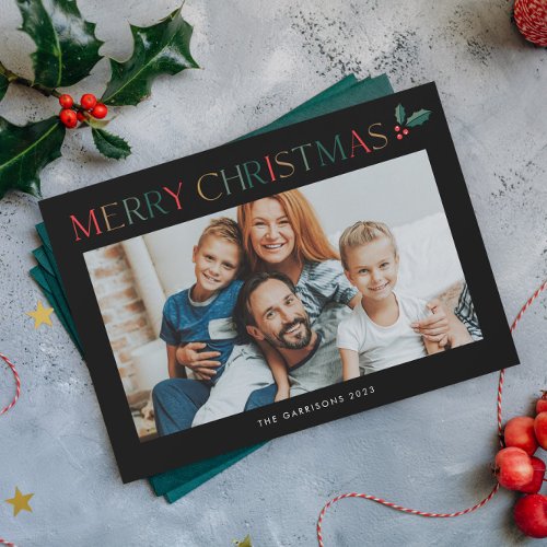 Simple 2 Photo Colorful Merry Christmas Holiday Card