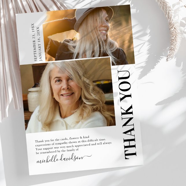 Simple 2 Photo Funeral Thank You Note Card (Creator Uploaded)