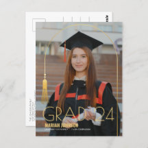 Simple 2 Photo Gold Tassel Graduation Announcement