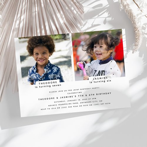 Simple 2 Photo Joint Birthday Party  Invitation