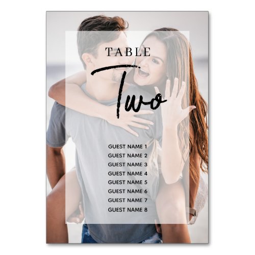 Simple 2 Photo Overlay Wedding Seating Chart Table Number