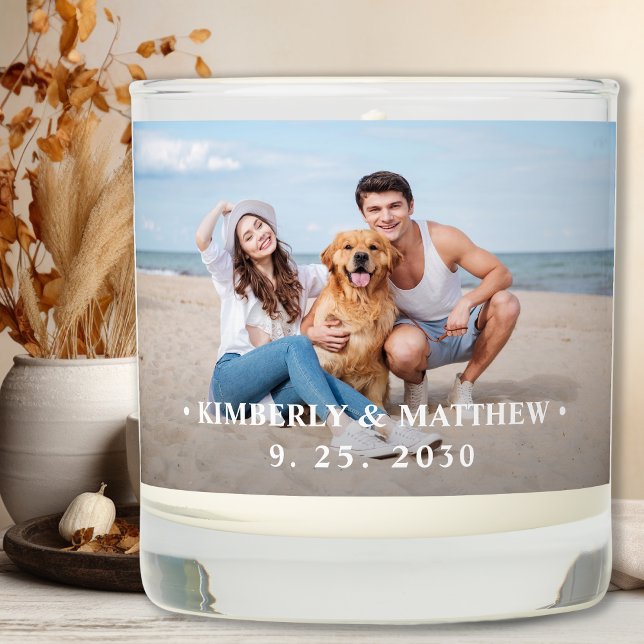 Simple 2 Photo Personalized Couple Wedding Scented Candle (Creator Uploaded)