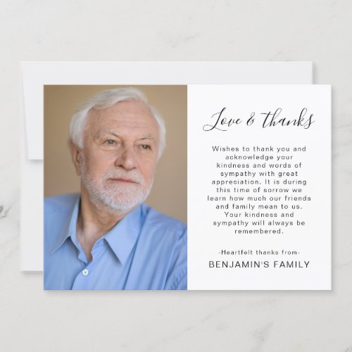 Simple 2 Photo Script Bereavement Sympathy Funeral Thank You Card