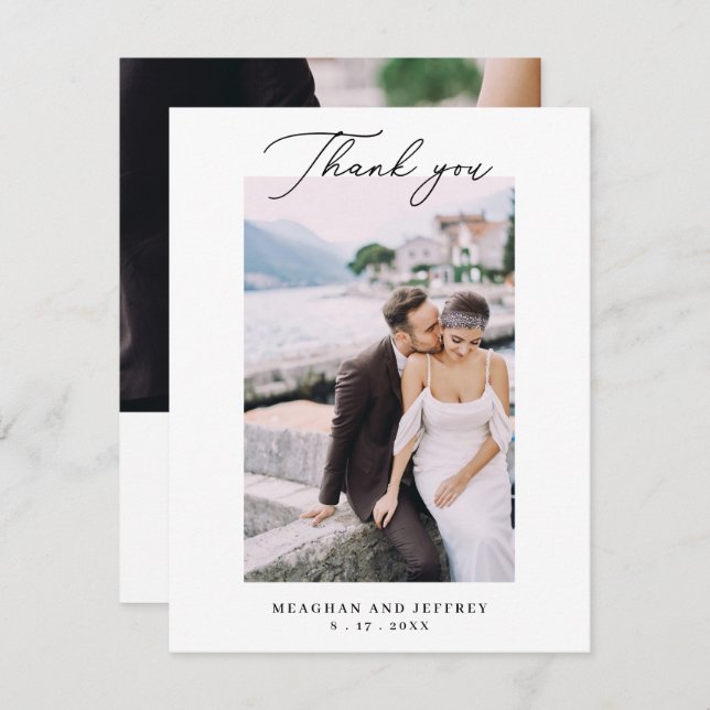 Simple 2 Photo Typography Heart Message Wedding Thank You Card (Front/Back)