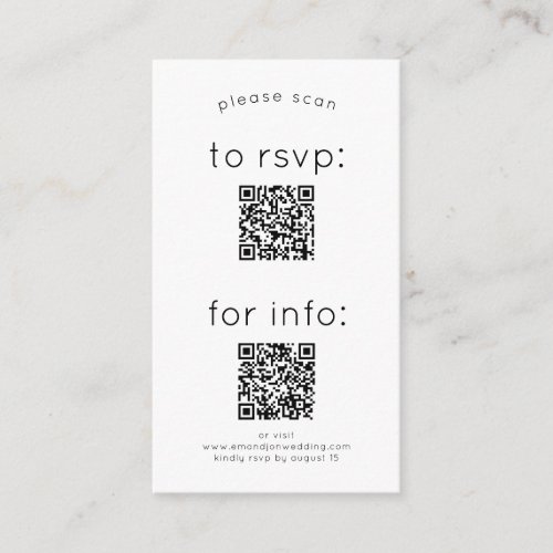 Simple 2 QR Codes RSVP and details Wedding Enclosure Card