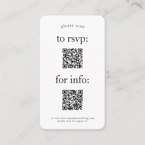 Simple 2 QR Codes RSVP and Information Wedding Enclosure Card
