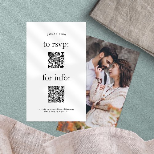 Simple 2 QR Codes RSVP Information Photo Wedding Enclosure Card