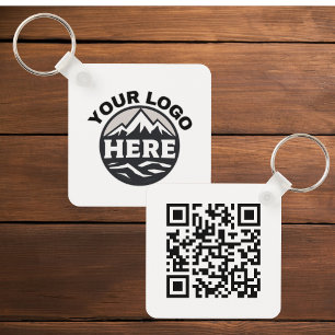 Simple 2 sided logo & Qr code Company Business Keychain