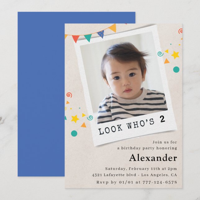 Simple 2nd birthday invitations Blue Photo (Front/Back)