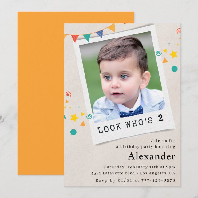 Simple 2nd birthday invitations Boy Photo (Front/Back)