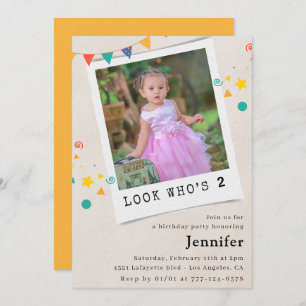 Simple 2nd birthday invitations Girl Orange Photo