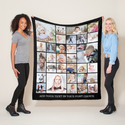 Simple 30 Photo Collage Custom Color and Text Fleece Blanket