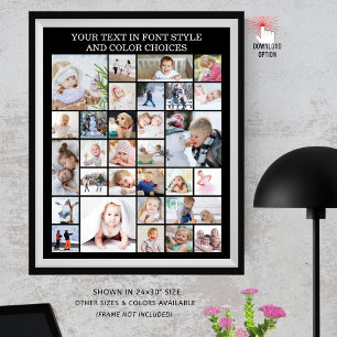 Simple 30 Photo Collage Custom Color and Text Poster