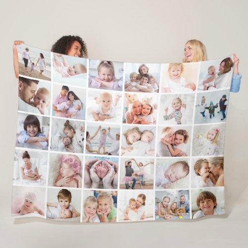 Simple 30 Photo Collage Template White Fleece Blanket