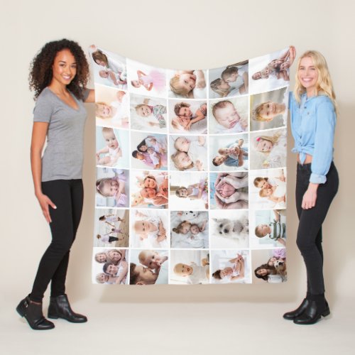 Simple 30 Photo Collage Template Your Color Fleece Blanket