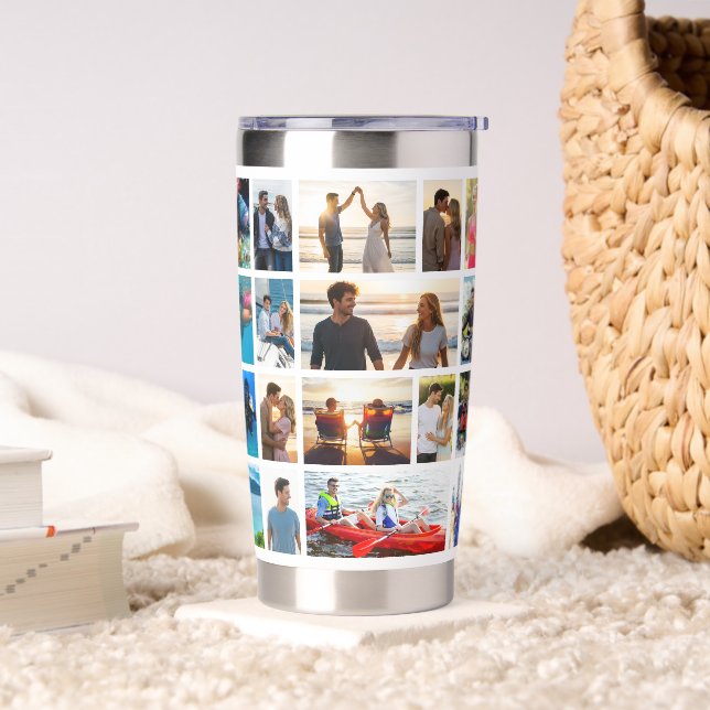 Simple 30 Photo Collage Water Bottle Insulated Tumbler (Living Room)