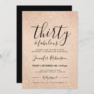 Simple 30th Birthday Rose Gold Glitter Paint Invitation
