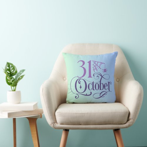 Simple 31 October Blue and Green Halloween Throw Pillow