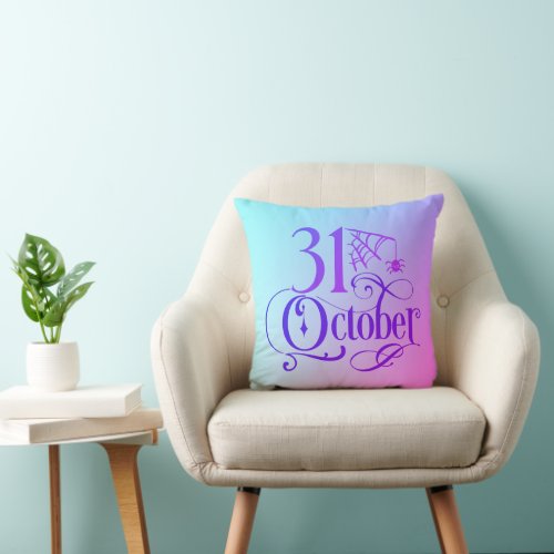 Simple 31 October Blue and Purple Halloween Throw Pillow