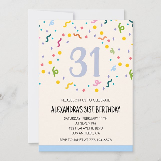 Simple 31st birthday invitations Confetti Modern (Front)