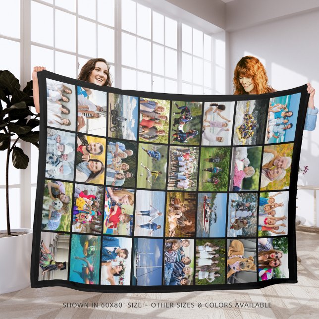 Simple 32 Rectangle Photo Collage Custom Color Fleece Blanket (Creator Uploaded)