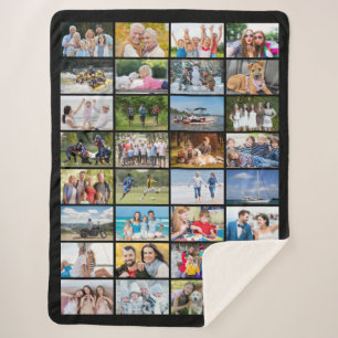 Simple 32 Rectangle Photo Collage Custom Color Sherpa Blanket