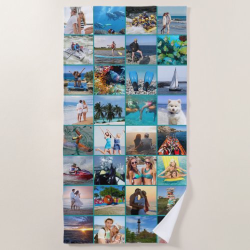 Simple 32 Square Photo Collage Custom Color Beach Towel