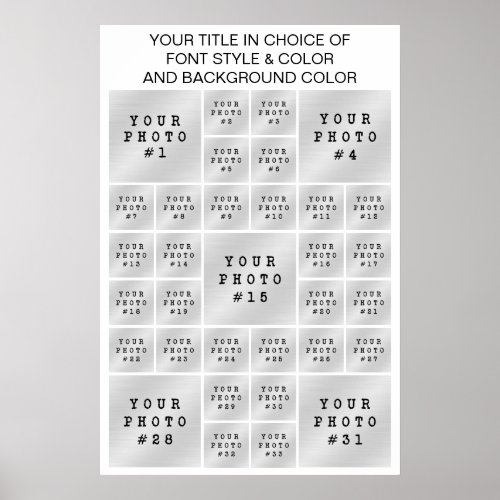 Simple 33 Photo Collage Custom Color and Text Poster