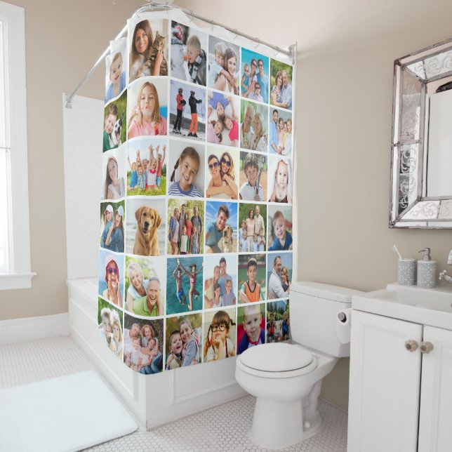 Simple 36 Square Photo Collage Shower Curtain (In Situ)