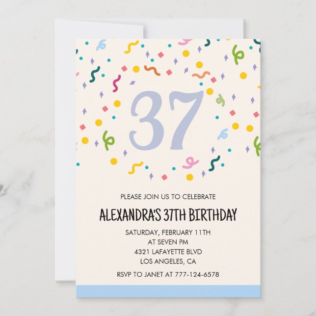 Simple 37th birthday invitations Confetti Modern (Front)