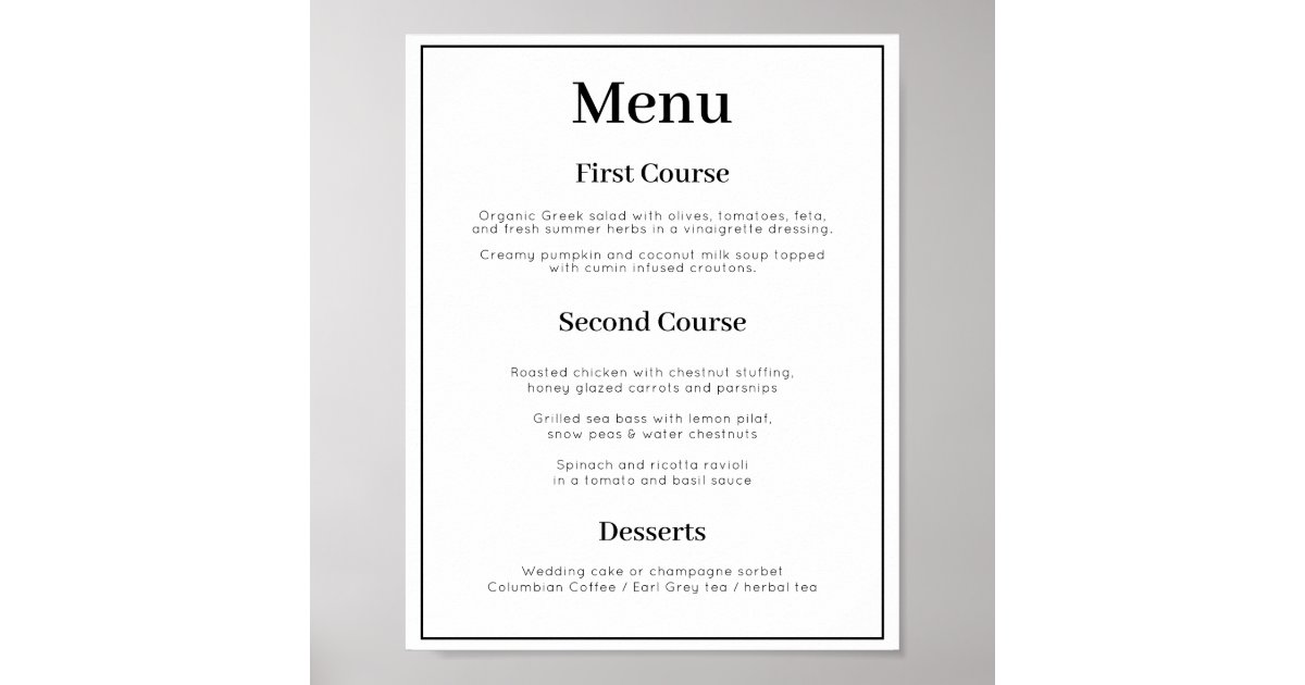 simple-3-course-wedding-menu-poster-zazzle