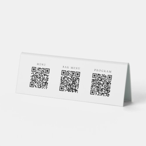 Simple 3 in One Qr Codes Bar Menu Program Wedding Table Tent Sign