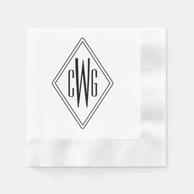Simple 3 Initial Letter Mongm #5 Diamond Frame Blk Napkins (Front)