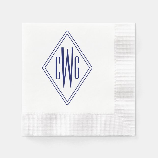 Simple 3 Initial Letter Mongm #5 Diamond Frame Blu Napkins (Front)