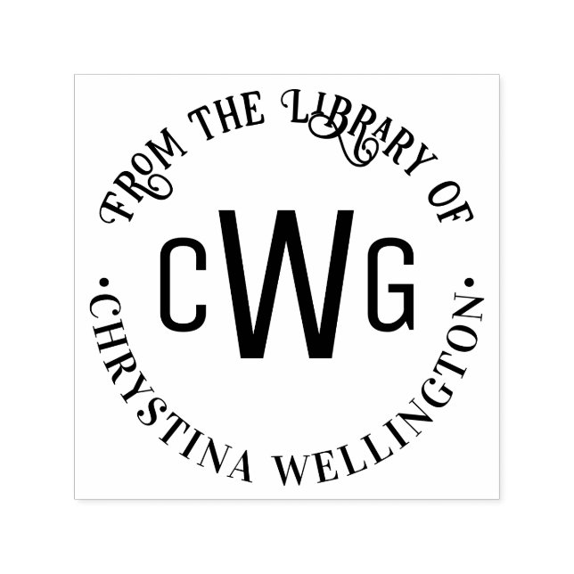 Simple 3 Initial Letter Monogram #1 Library Book Self-inking Stamp (Design)