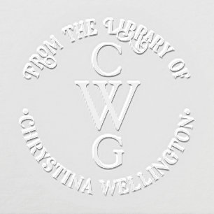 Simple 3 Initial Letter Monogram #1SV Library Book Embosser