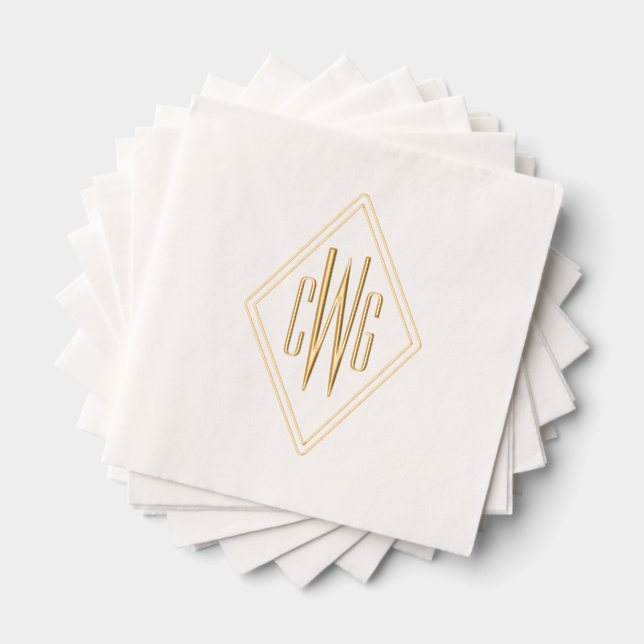 Simple 3 Initial Letter Monogram #5 Diamond Frame Foil Napkins (Insitu (Stacked))
