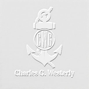 Simple 3 Initial Letter Monogrm #6D Name Anchor #5 Embosser