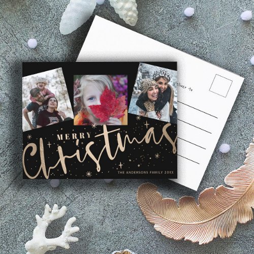 Simple 3 Insta Photo Collage Merry Christmas Postcard