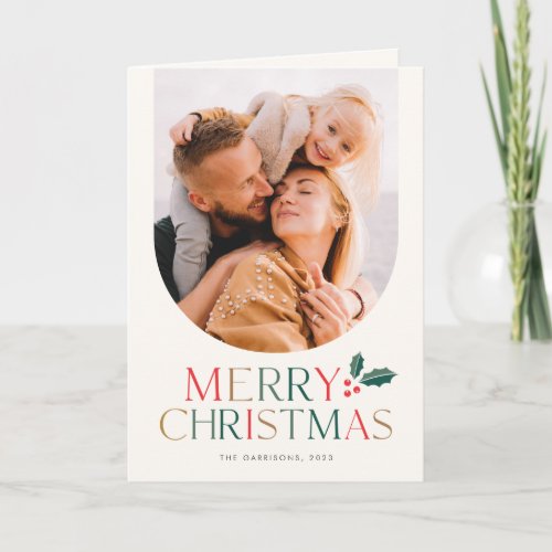 Simple 3 Photo Arch Colorful Merry Christmas Card