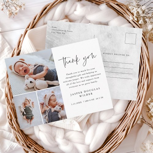 Simple 3 Photo Baby Announcement Thank You Card