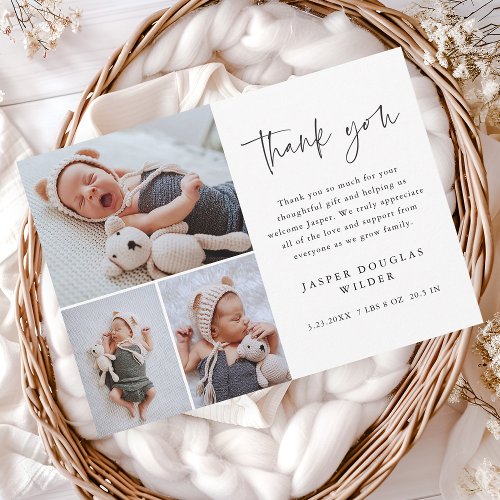 Simple 3 Photo Baby Thank You Card