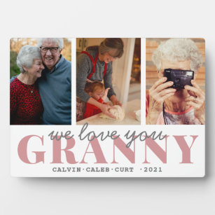 Simple 3 Photo Calligraphy we love you GRANNY Plaque