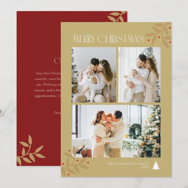Simple 3 photo christmas holiday card (Front/Back)