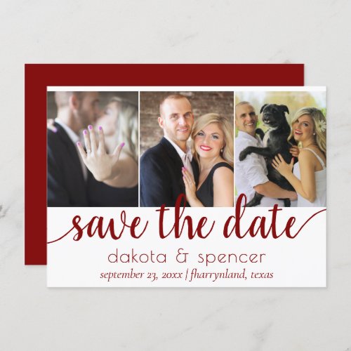 Simple 3 Photo _ Classic Crimson Red Wedding Save The Date