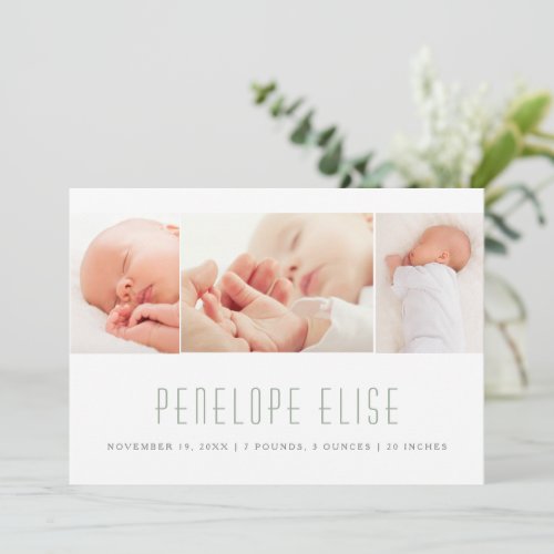 Simple 3 Photo Collage Baby Birth Announcement